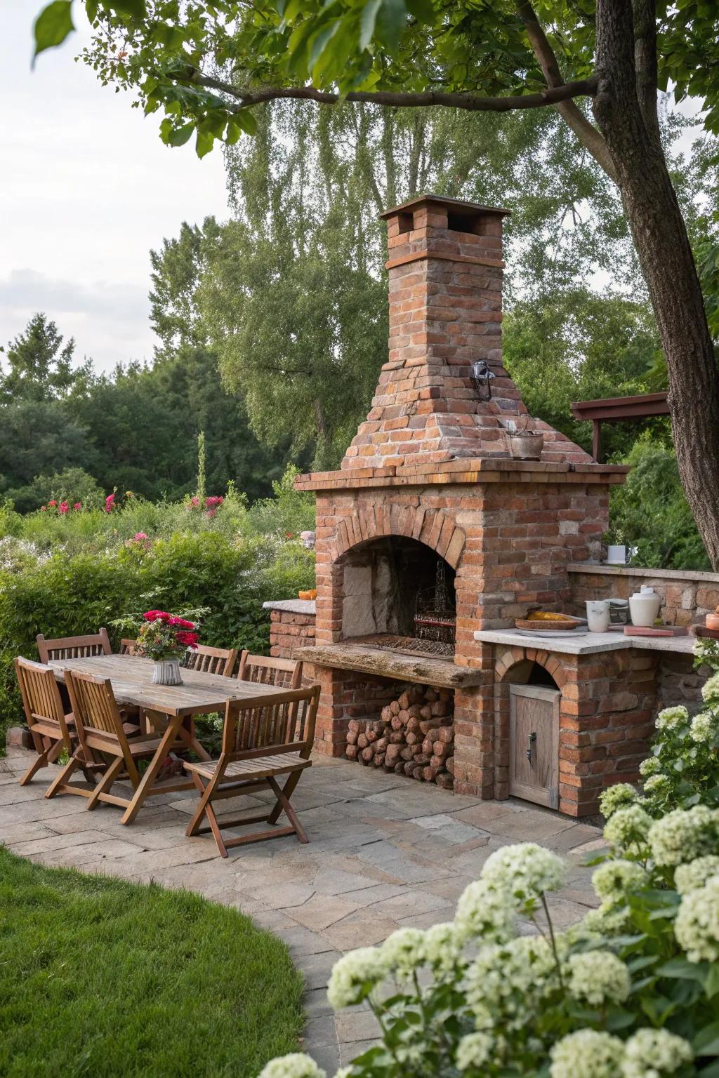 Embrace the classic beauty of a stone and brick grill.