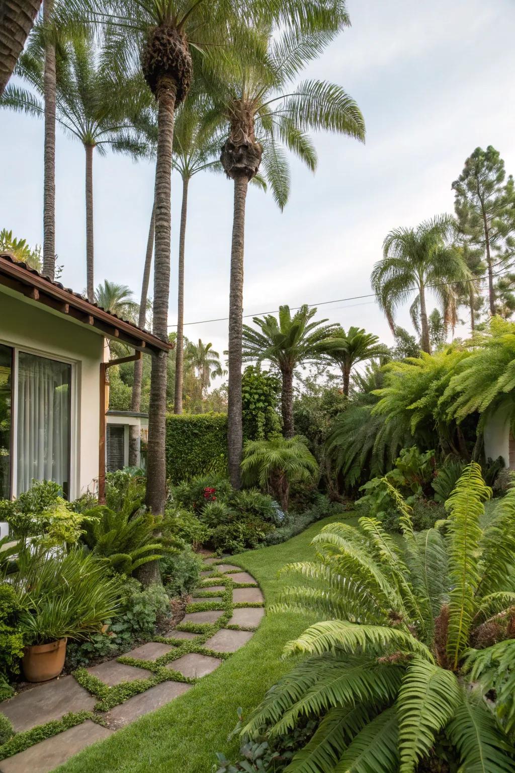 Hand trees and ferns can turn your yard into a jungle retreat.