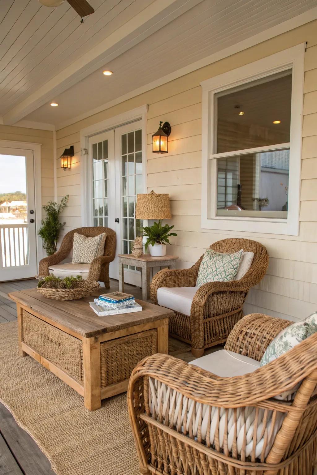 Natural resources impart an authentic, organic touch to this comfortable beach house area.