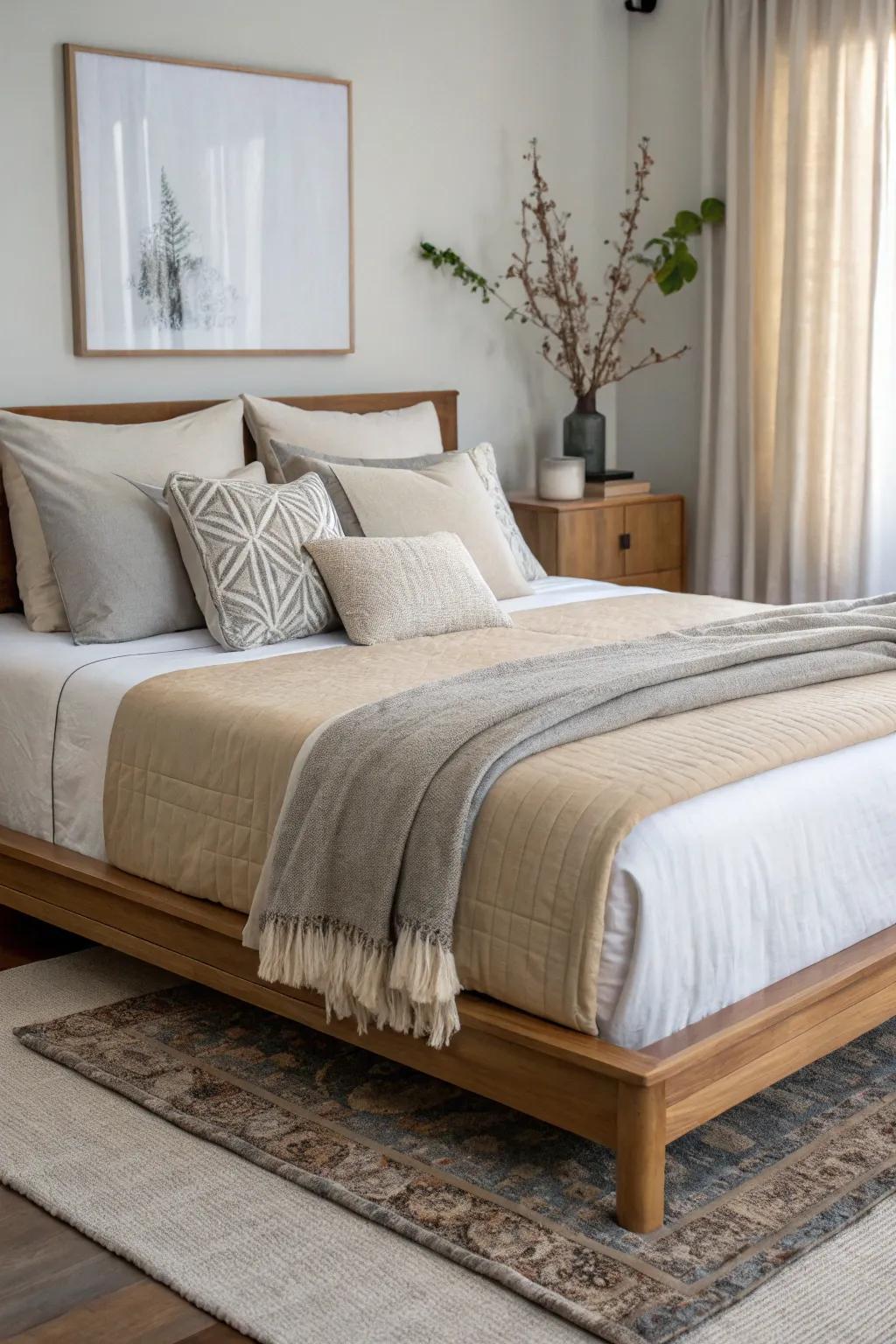 Neutral hues evoke tranquility and equilibrium.