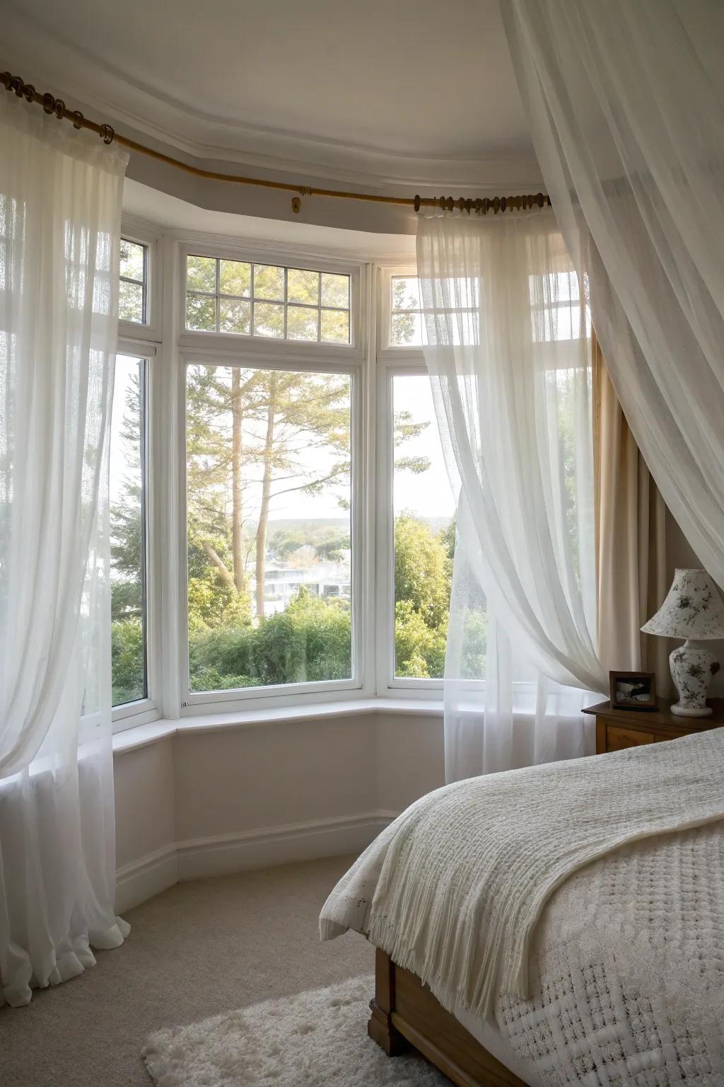 Sheer curtains add elegance and softness to your bay window.