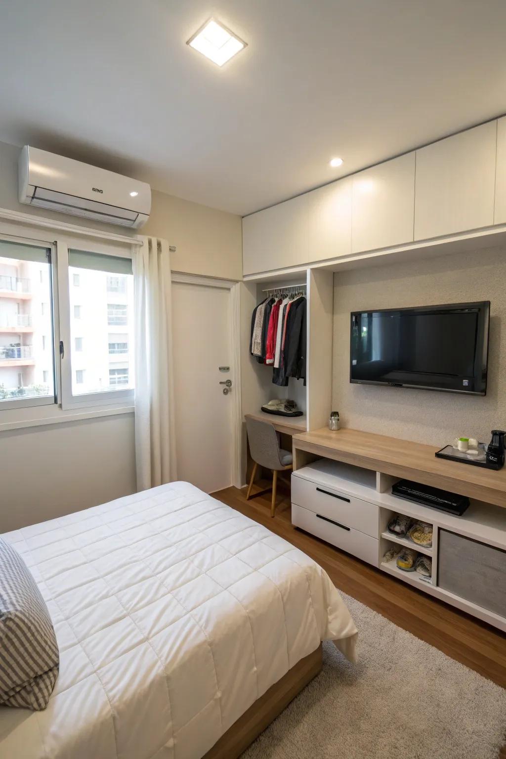 Elevated media centers offer a contemporary, space-saving solution.