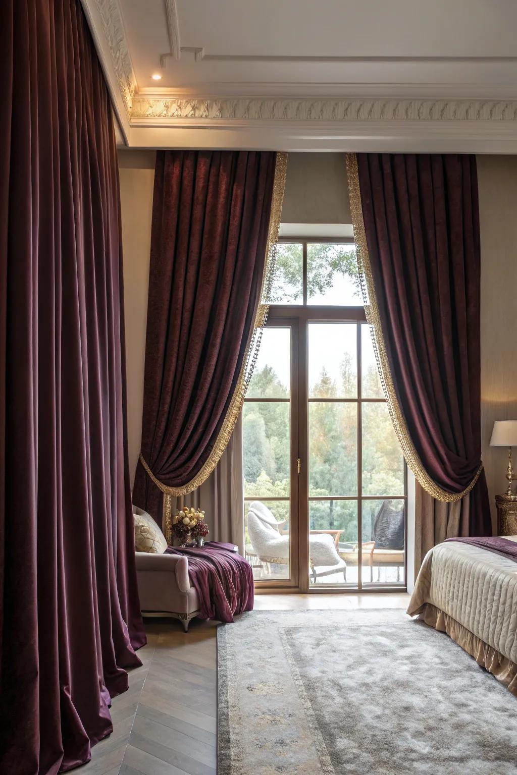 Full-length drapes bring drama and sophistication to any sleeping space.