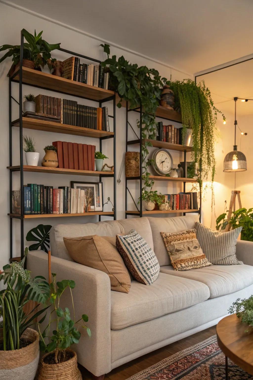 Shelving affords the chance to showcase personal effects with grace.