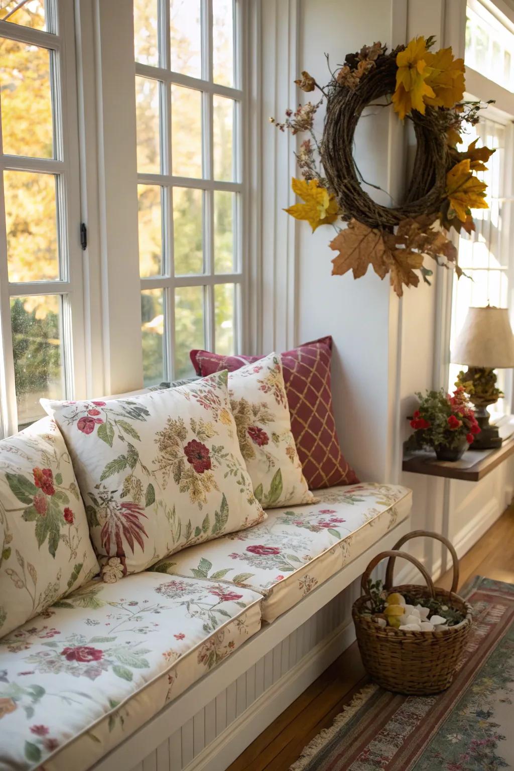 Botanical seats contribute a springtime vibrancy to any bench.