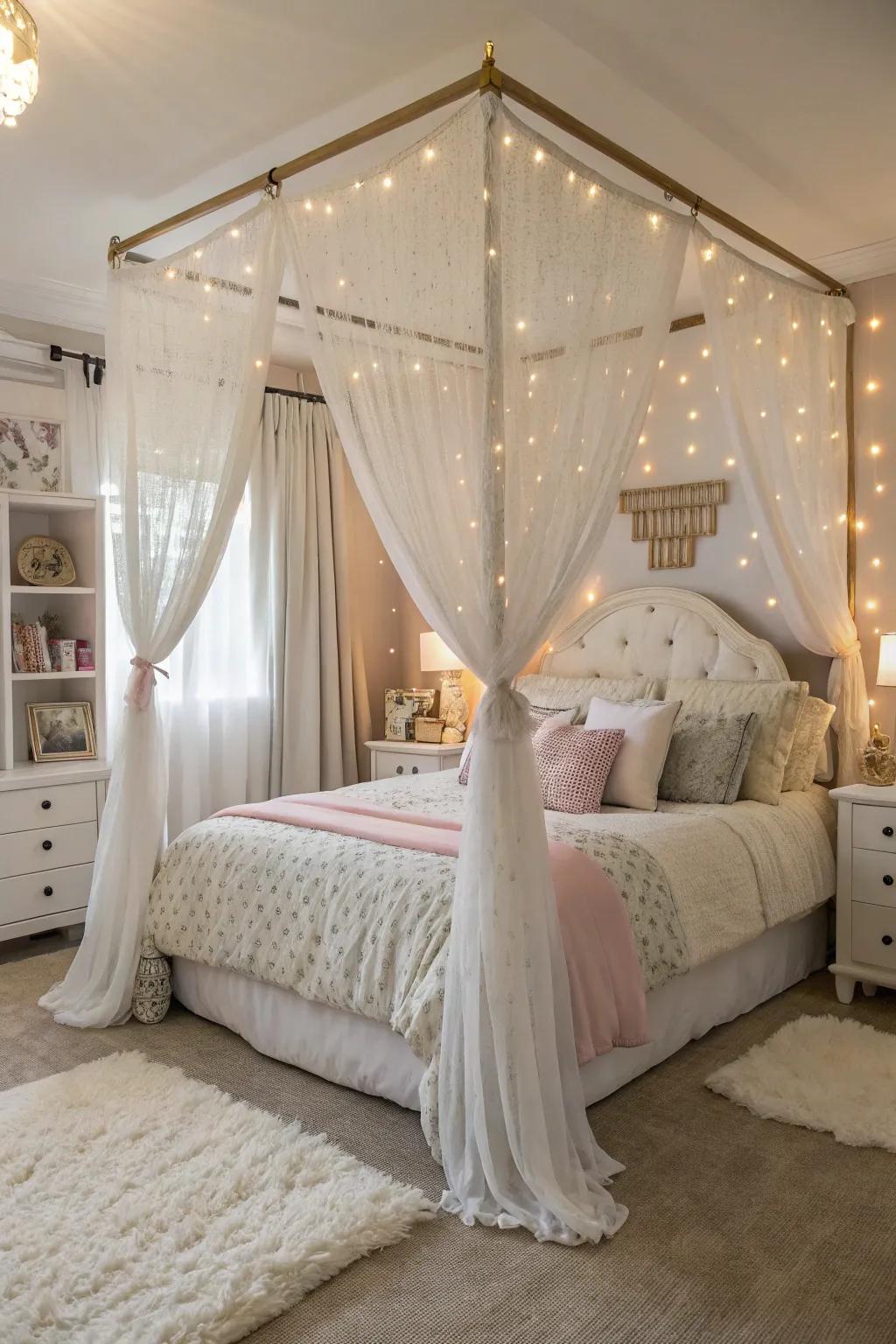 A four-poster bed lends a majestic quality to any girl's bedroom.