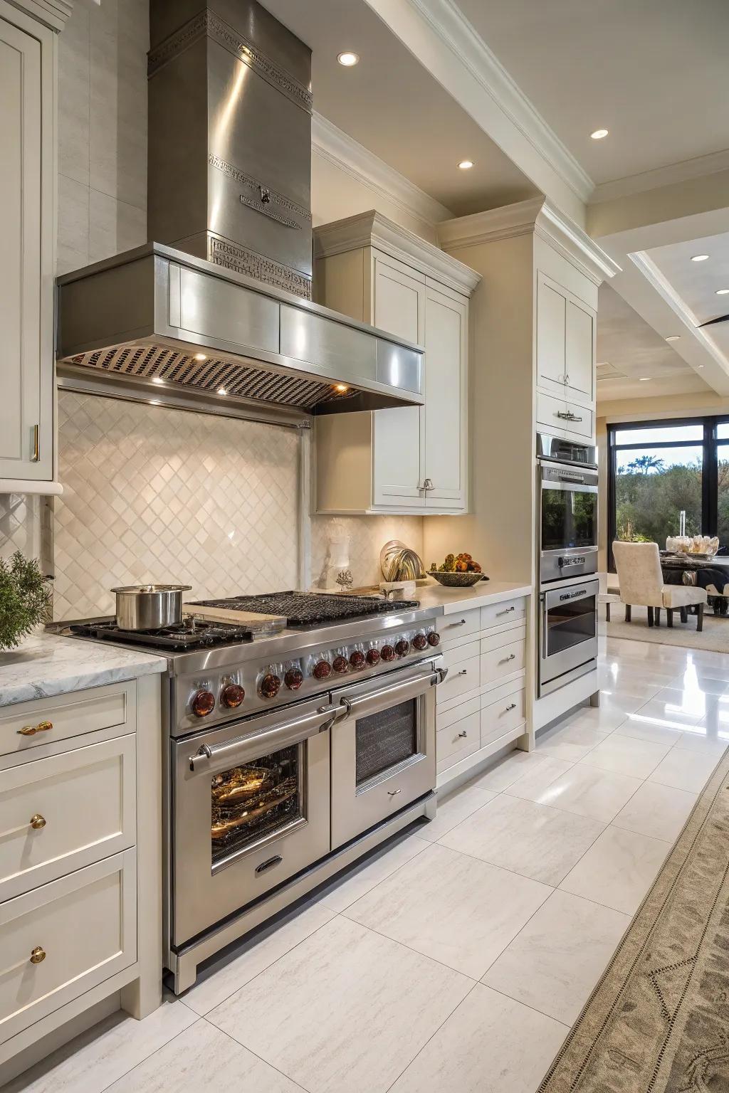 Doubled appliances significantly boost efficiency in a large kitchen.
