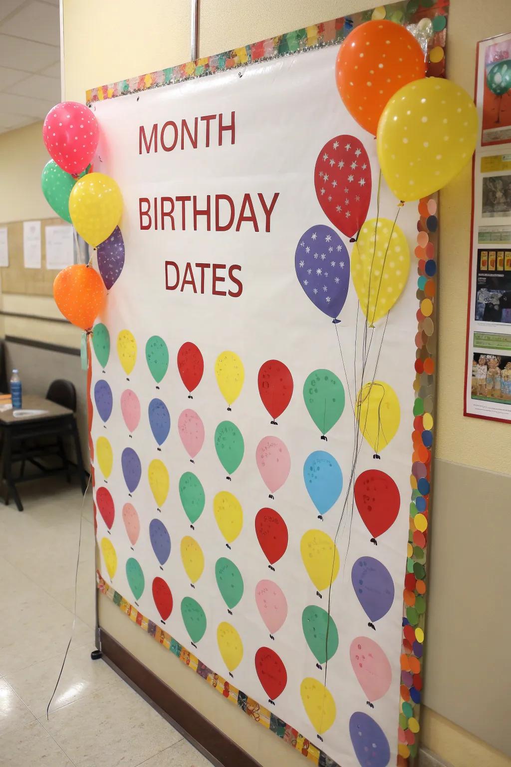 Festive balloon-themed birthday board for a lively celebration.