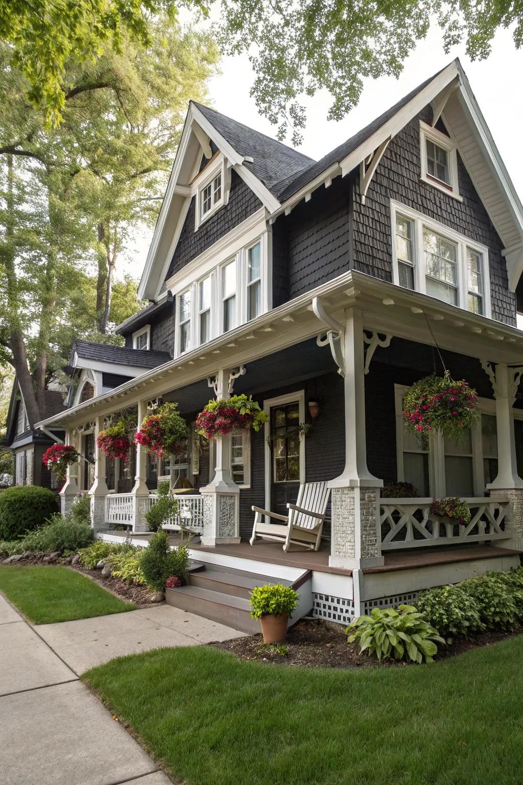 A comfortable artisan home featuring elaborate woodwork and an inviting veranda.