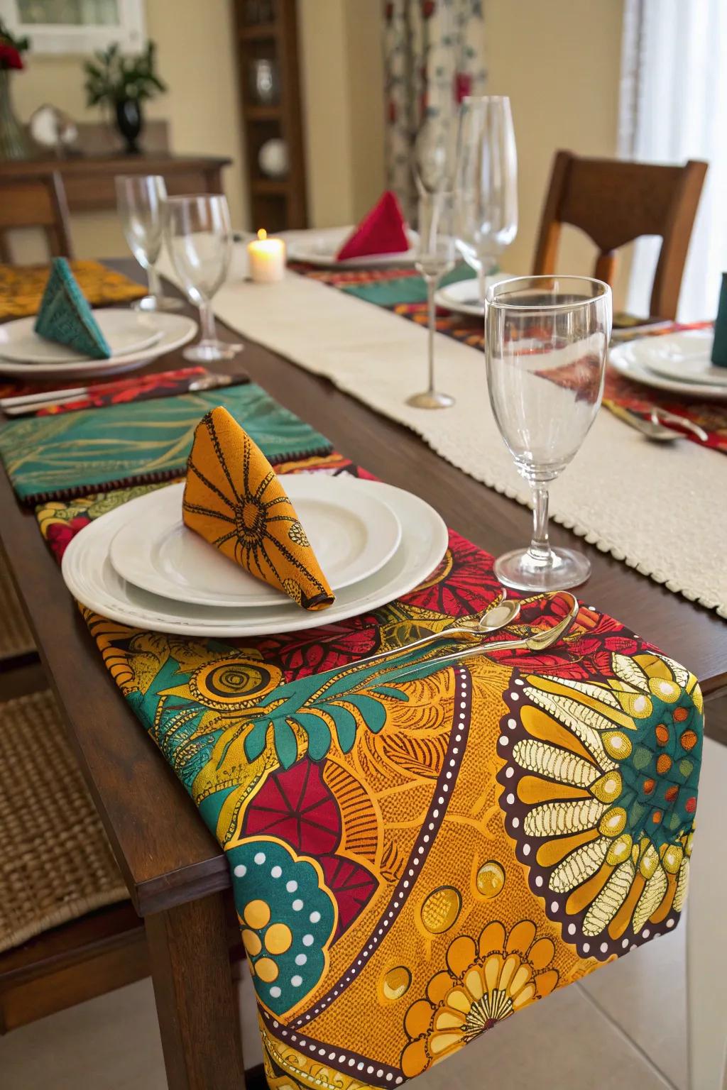 Table arrangements featuring ethnic designs create a striking impression.