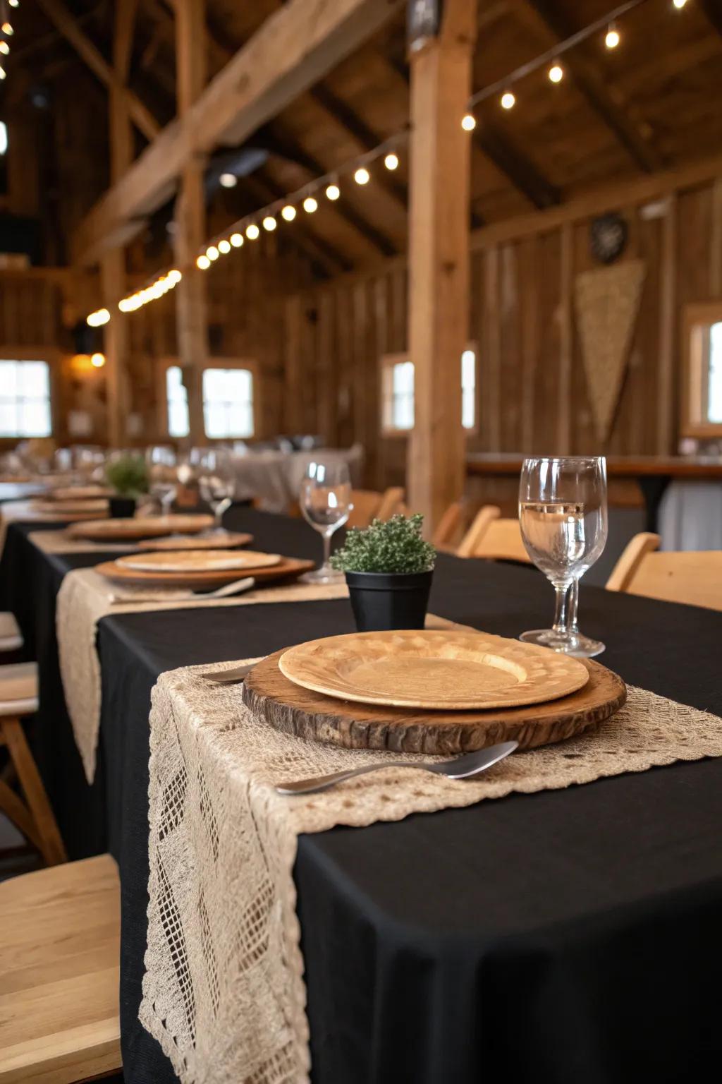 Country allure combined with black and coarse cloth.