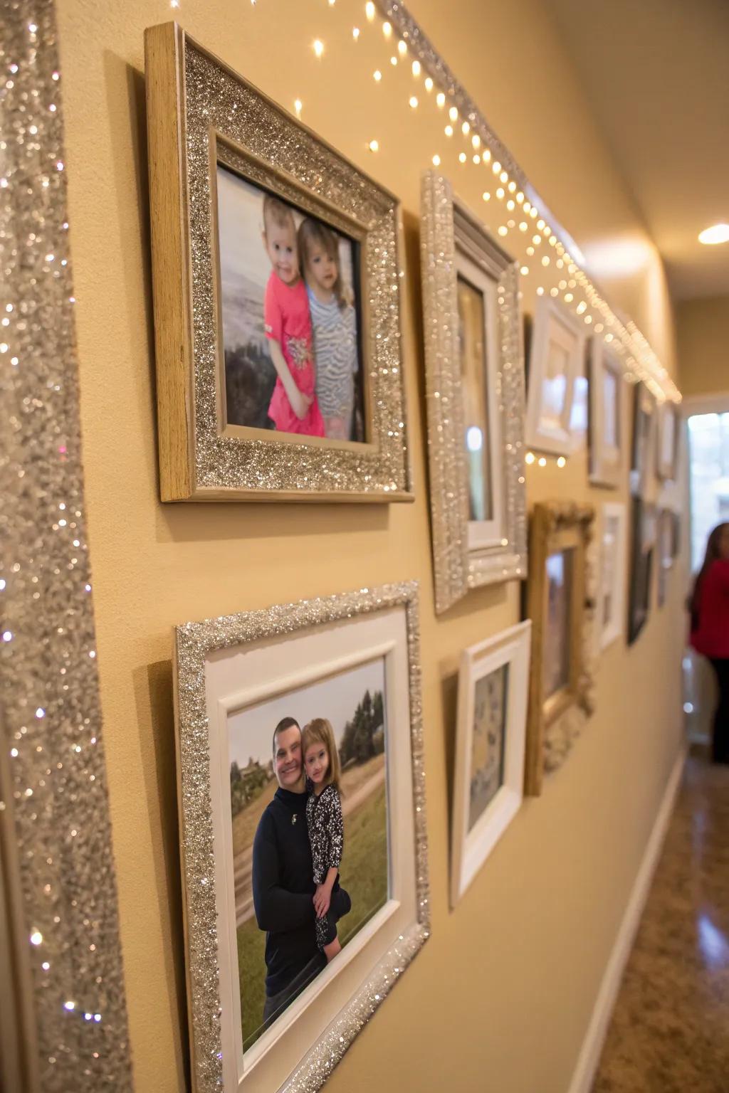 Photo frames subtly sparkling.