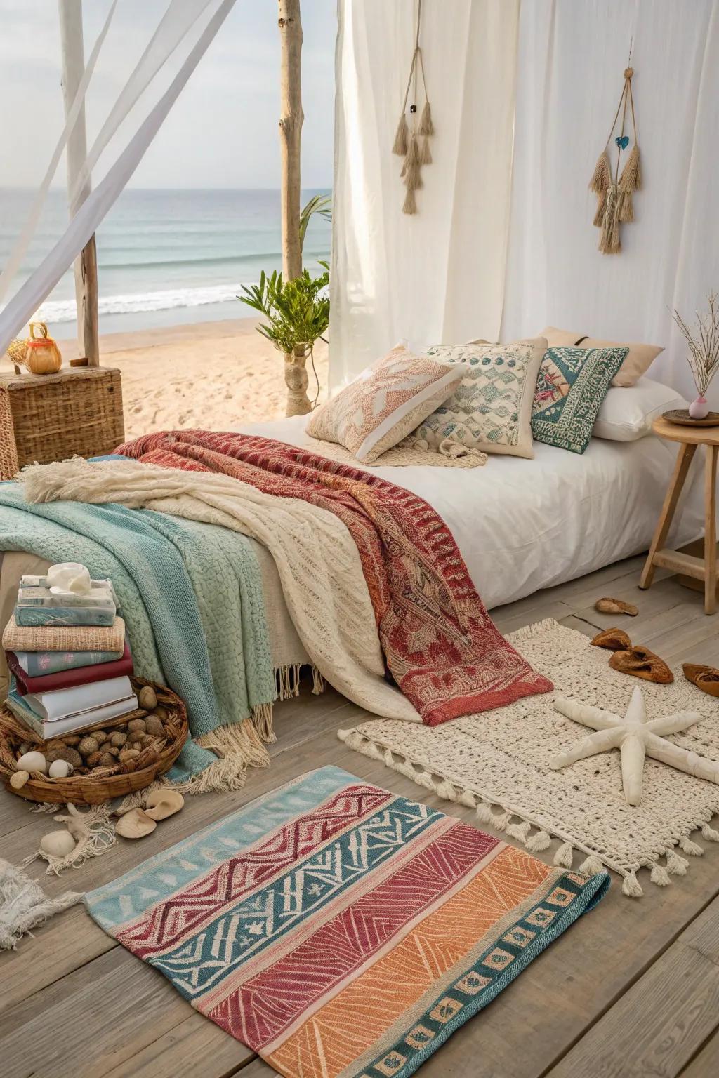 For your bedroom, varied textiles give warmth and depth.