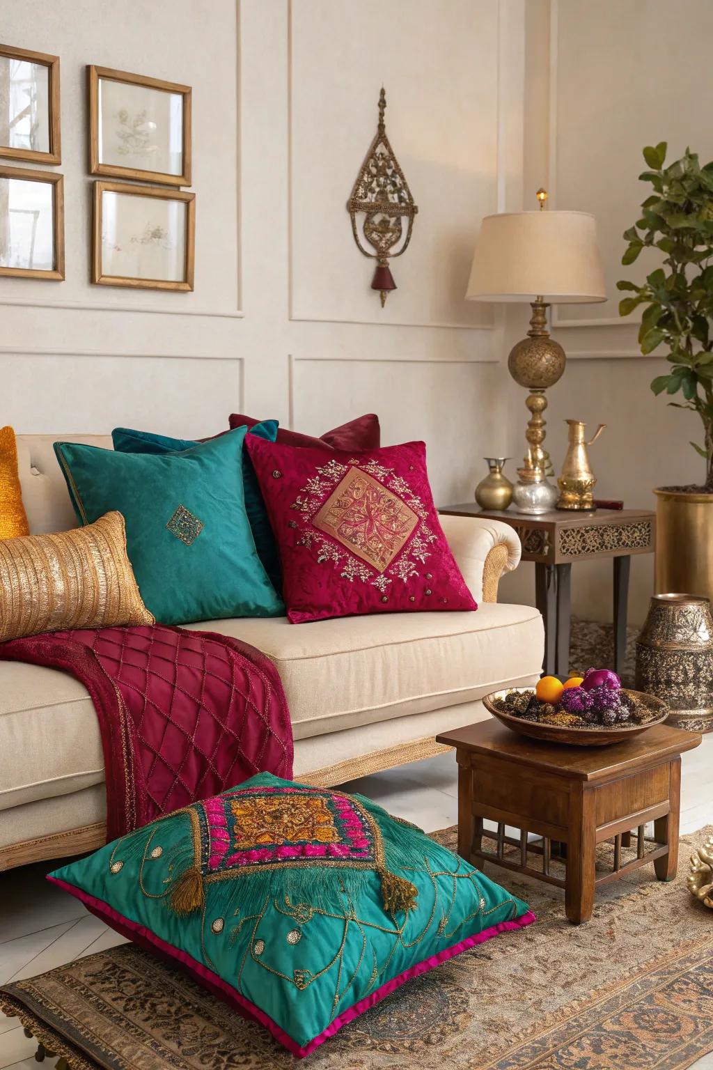 Gem colors bring a rich, vibrant charm to this boho glam setup.
