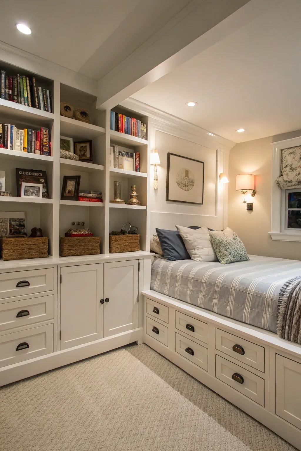 Smart storage solutions ensure your space is both tidy and functional.