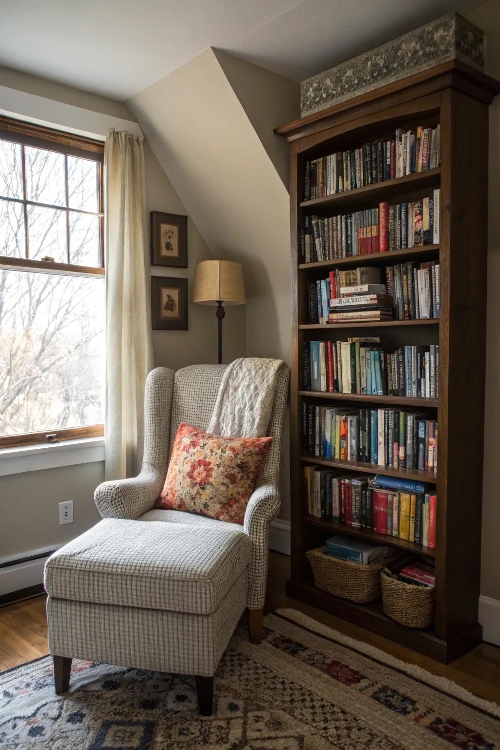 A tranquil corner perfectly suited for immersion in a captivating book.