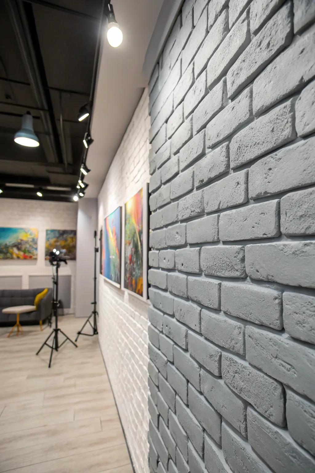 Transform your environment with the comforting charm of subtle gray brickwork.