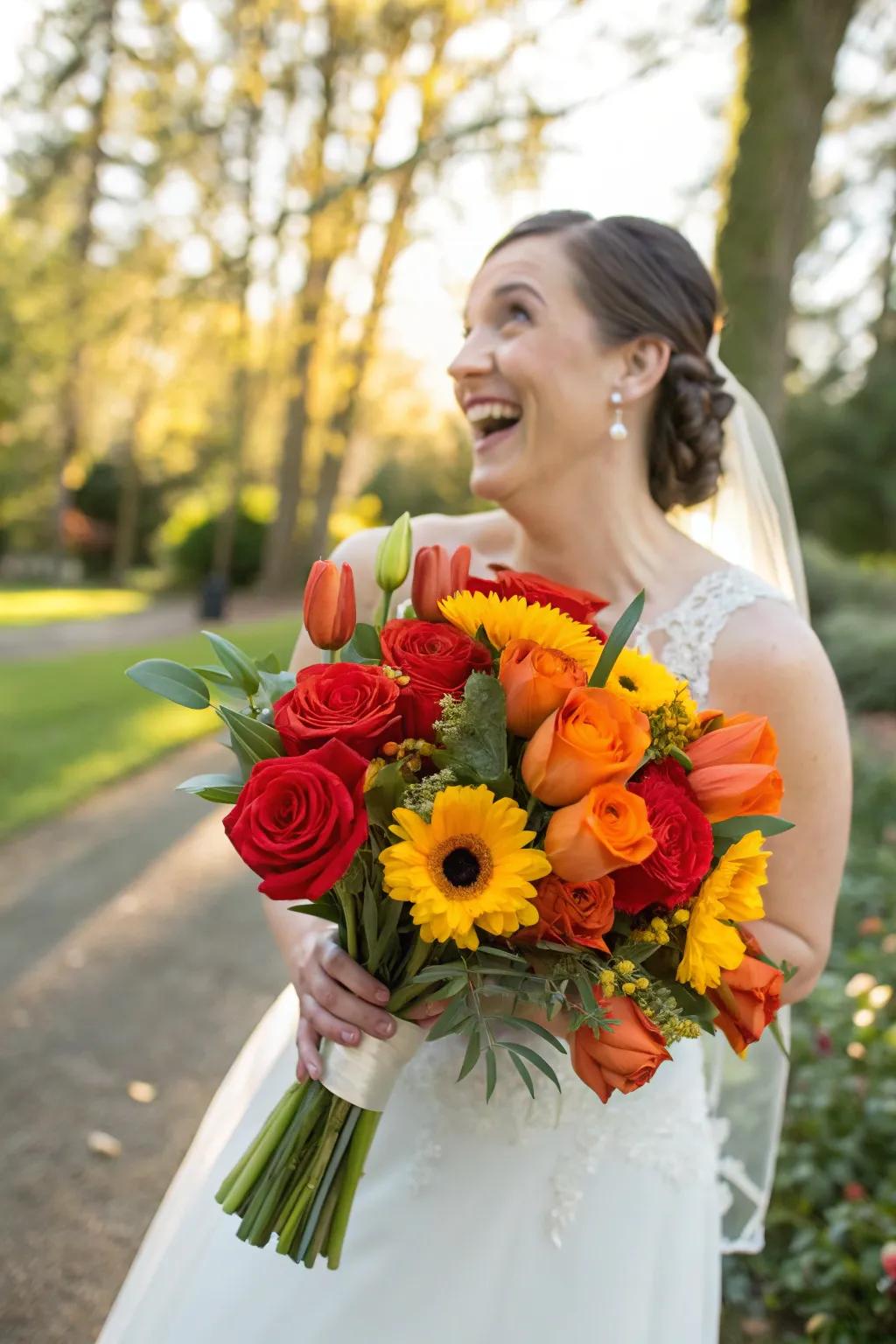 An intense and dazzling arrangement for brides who adore color.