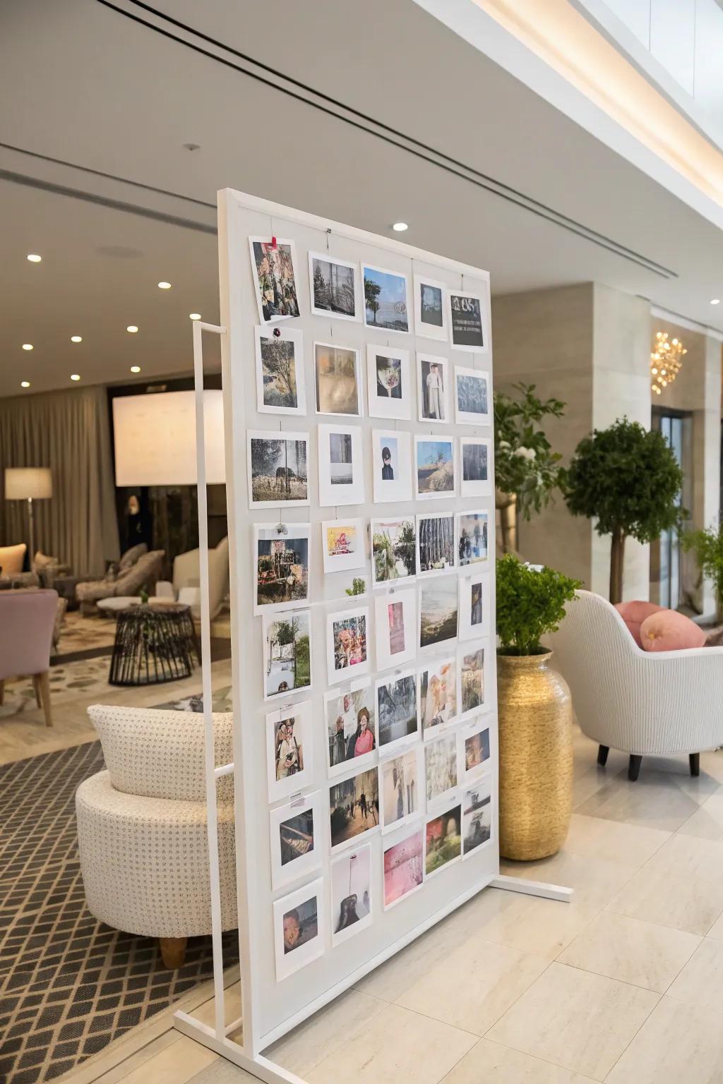 Inventive image panel display at a pre-wedding gathering.