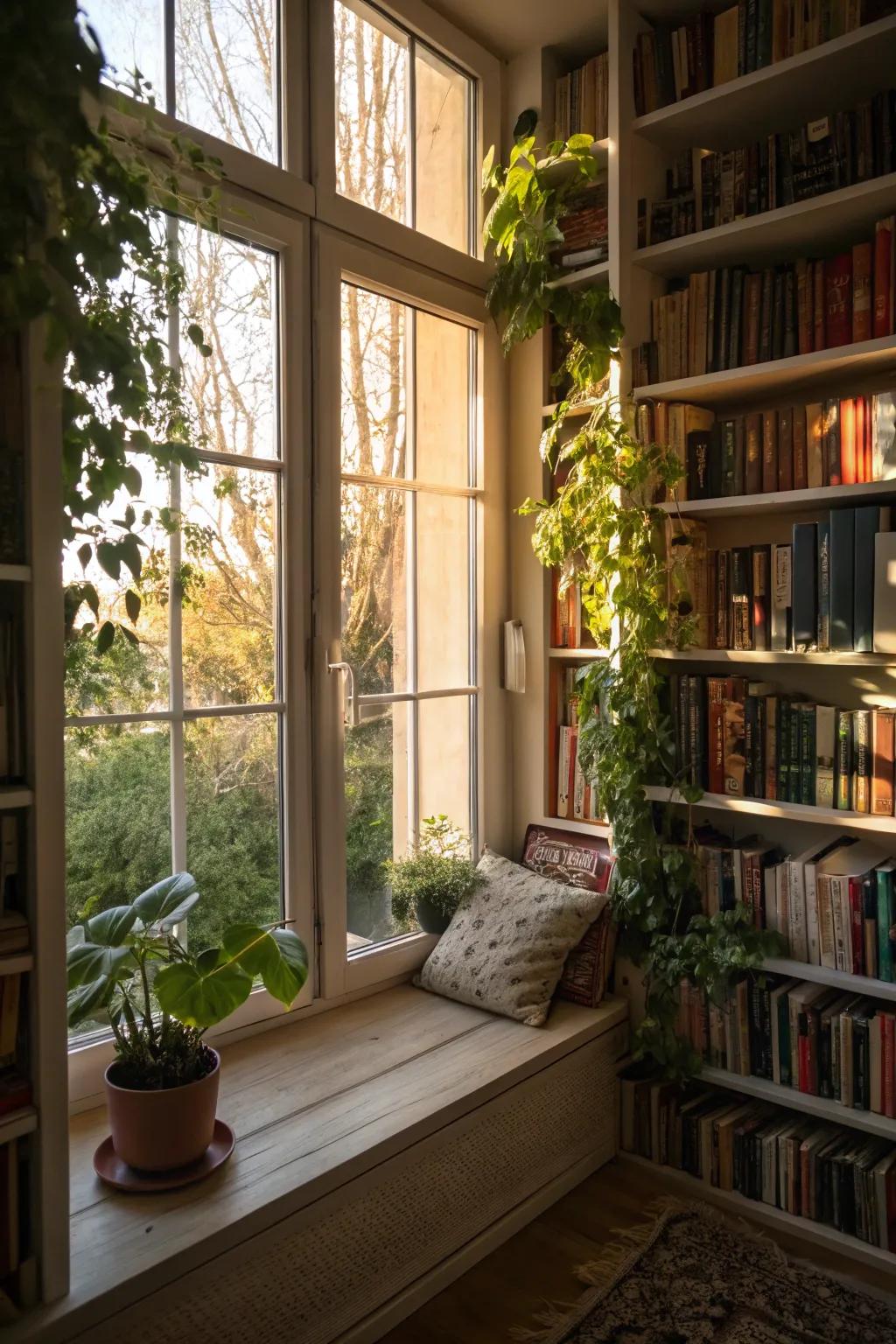 Window bookshelves beautifully combine light and literature.