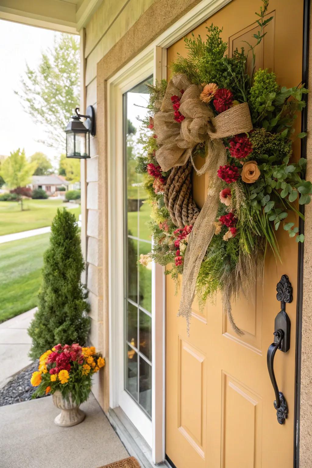 Extend a warm welcome with a beautifully crafted hessian entrance piece.