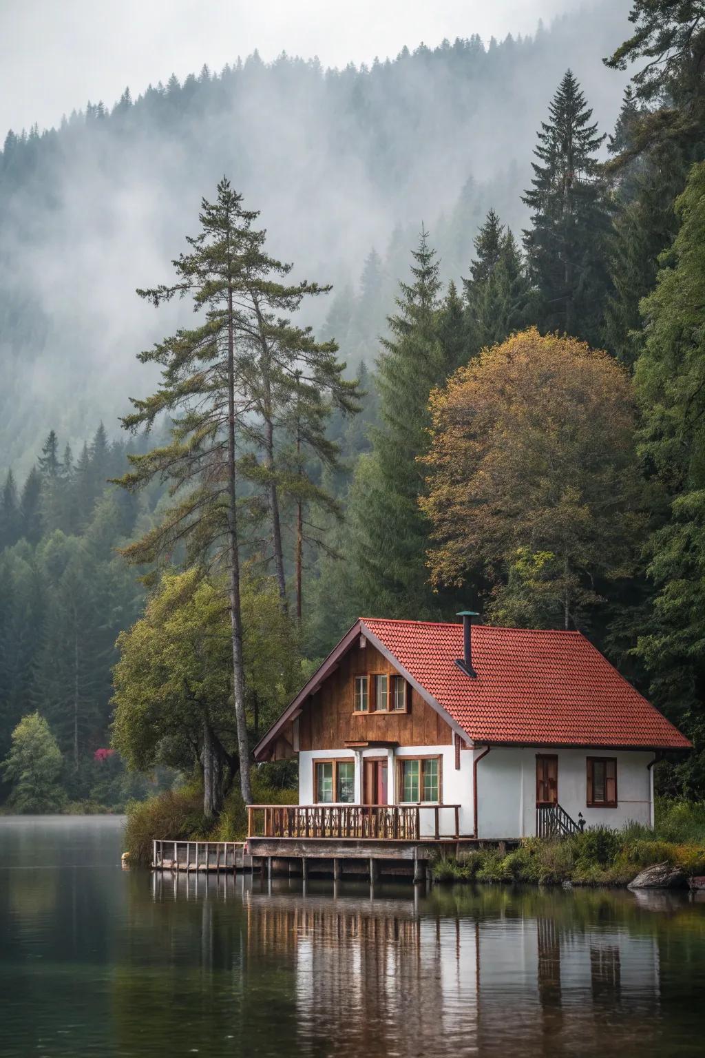 A serene cabin setting enhances tranquility.