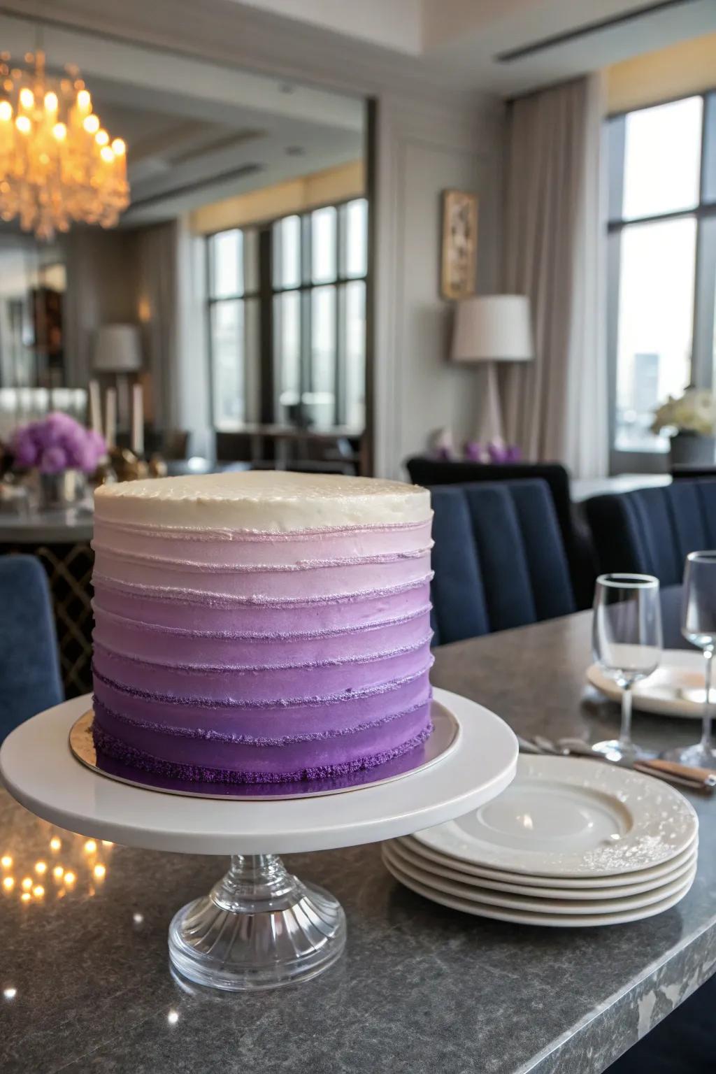 A modern gradient buttercream cake showcasing a subtle color transition