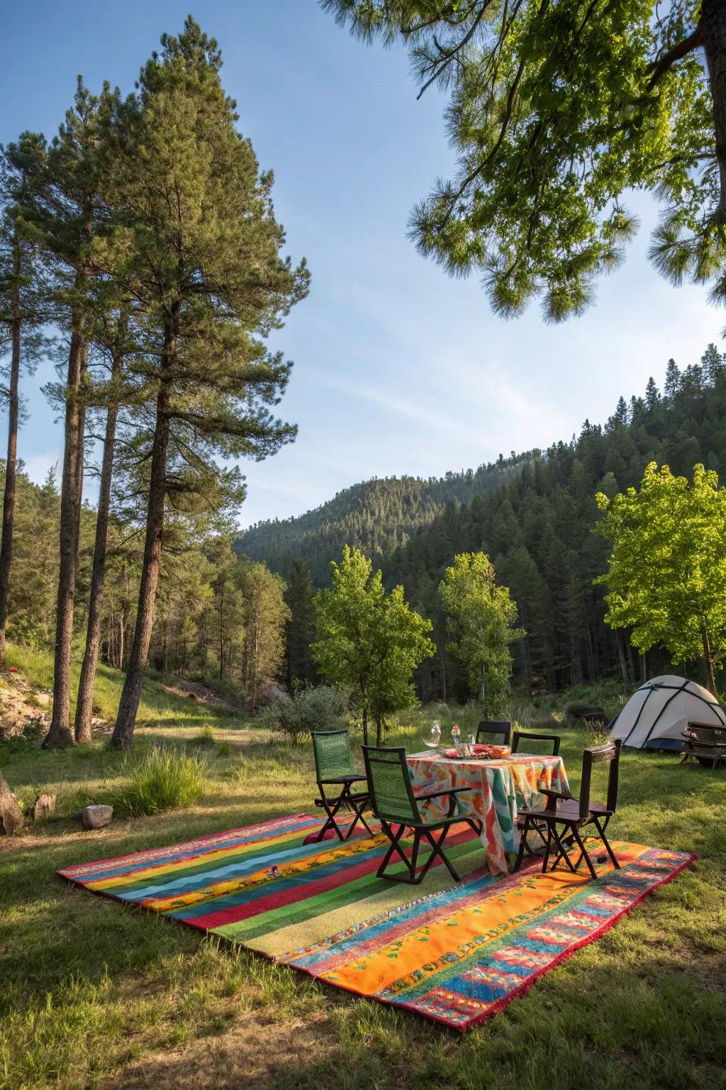 Bring flair and functionality to your campsite with an outdoor rug.