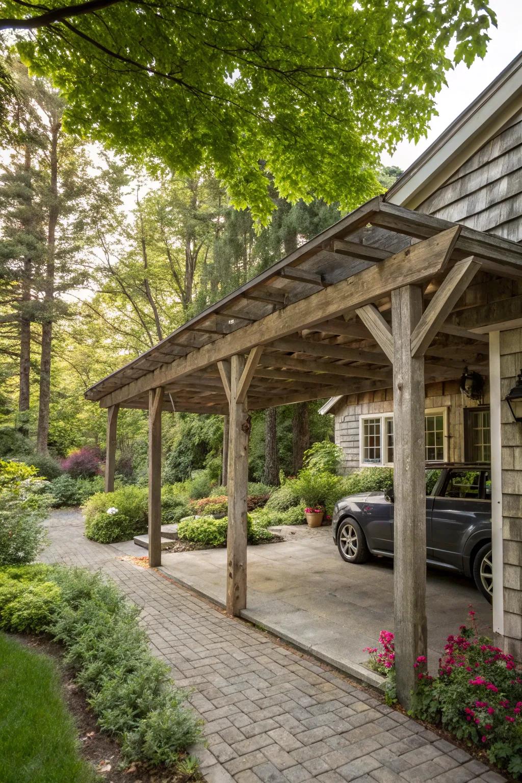 A cozy, down-to-earth carport that complements nature's setting.