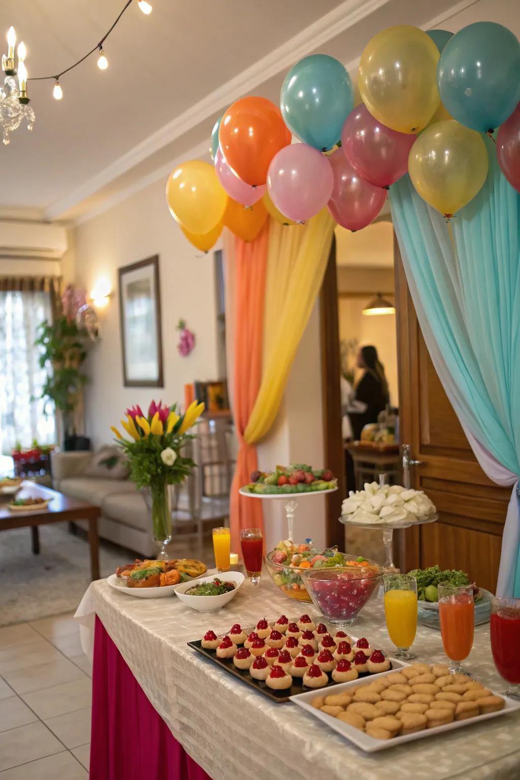 An eye-catching backdrop enriches the visual allure of the culinary table.