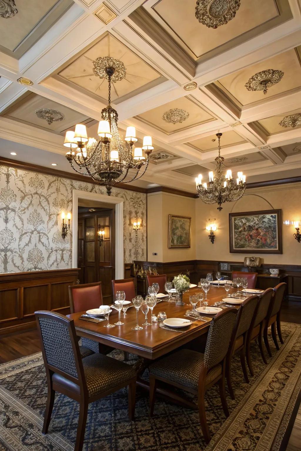 Improve your dining setting with a structured ceiling that has dimension.