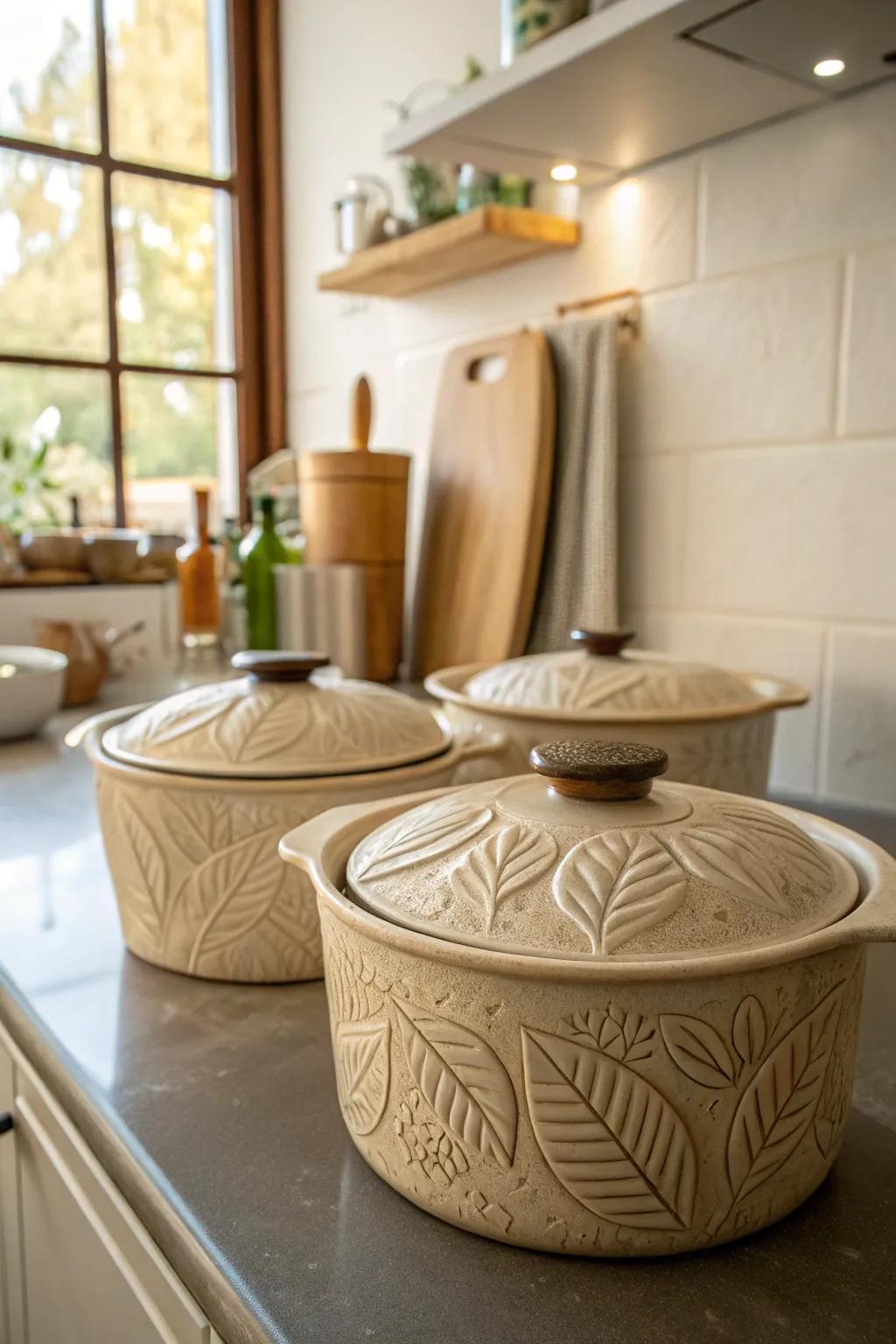 Textured ceramic vessels bring a natural vibe to your kitchen.