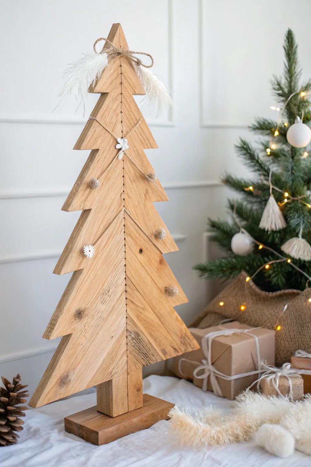 Embrace countryside elegance this yuletide with a handcrafted lumber Christmas figure, impeccable for a minimalist yet celebratory adornment.