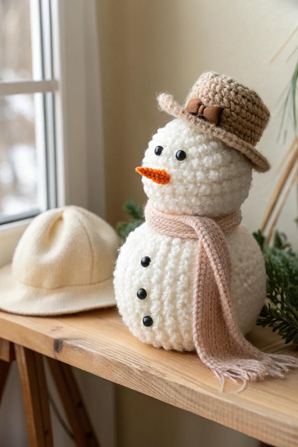 Embrace the warmth of simplicity with this charming yarn snowman, a perfect blend of Scandinavian minimalism and boho coziness.
