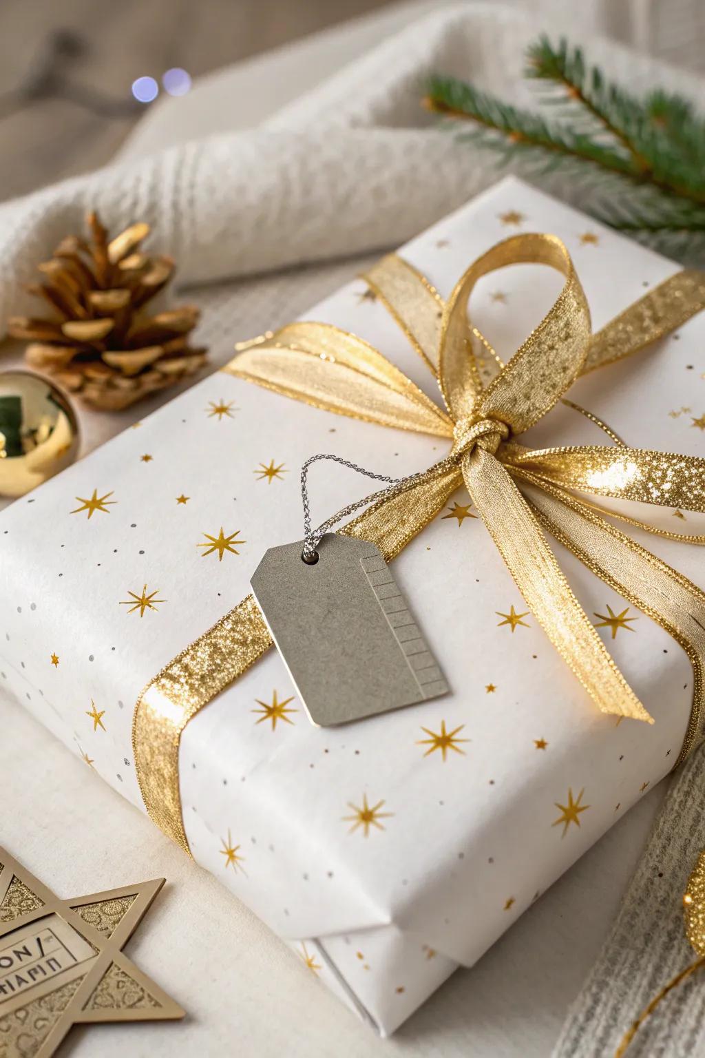 Minimalist ivory and gilded gift presentation for a contemporary accent.