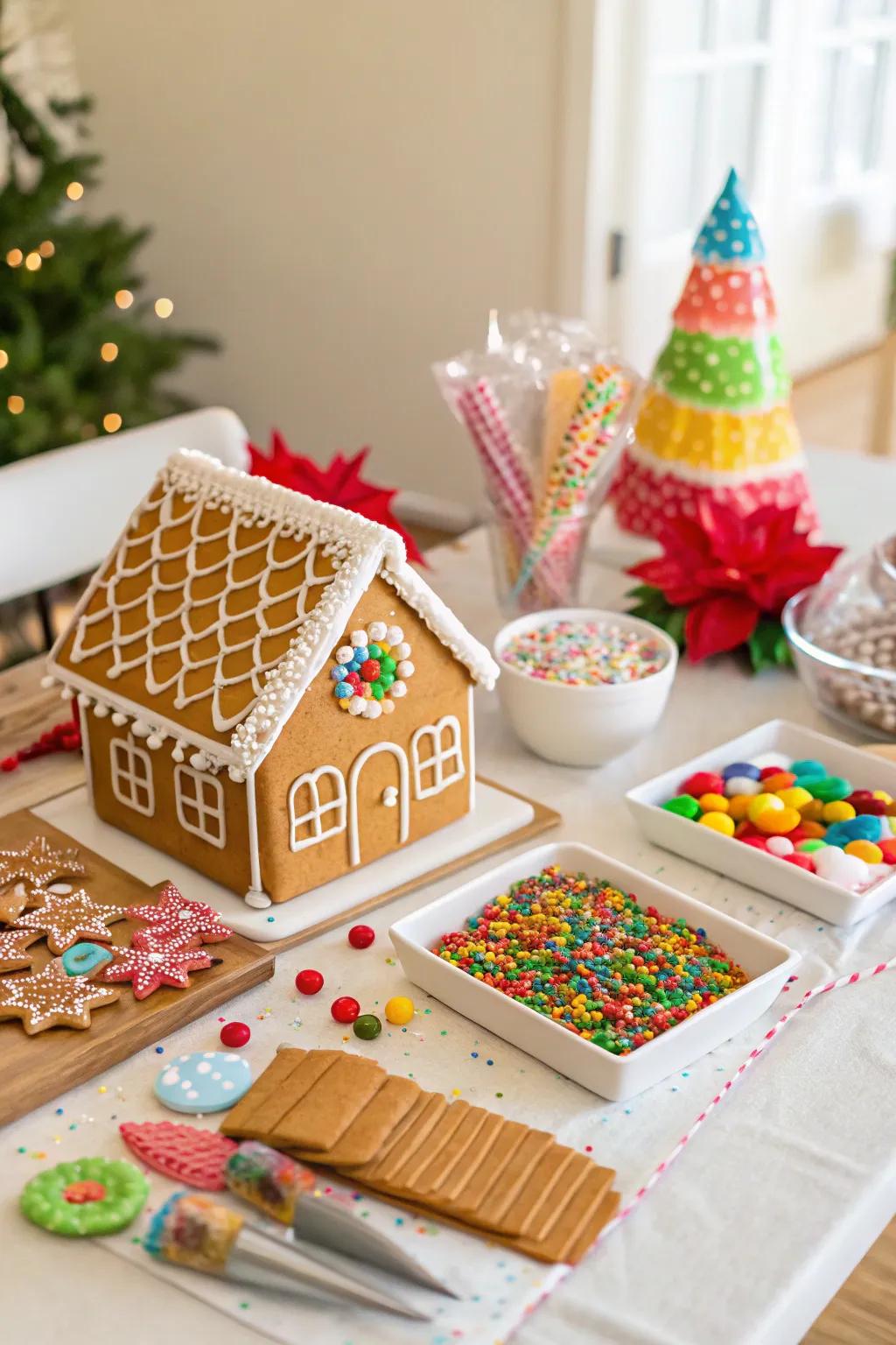 Inspire creativity with a gingerbread house decorating station.