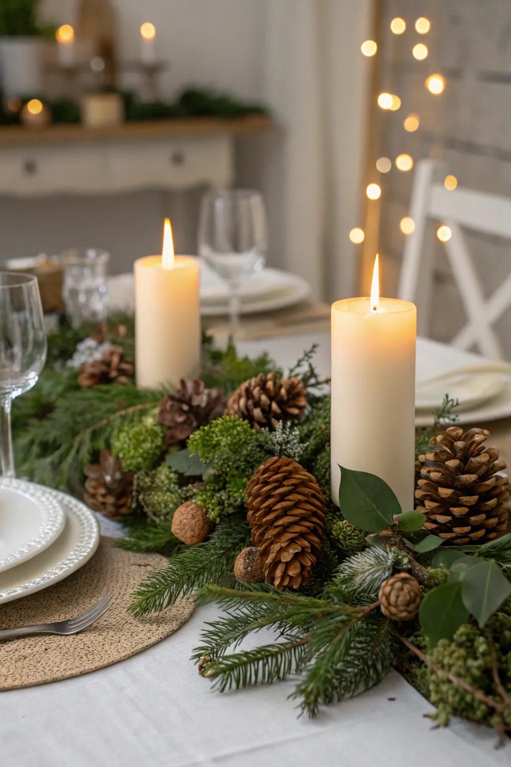 Fir cones offer a hint of earthiness to the holiday table.