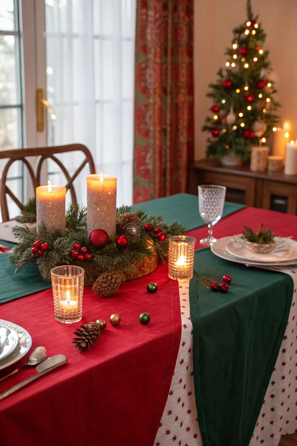 Holiday candles fashion a snug and inviting atmosphere.