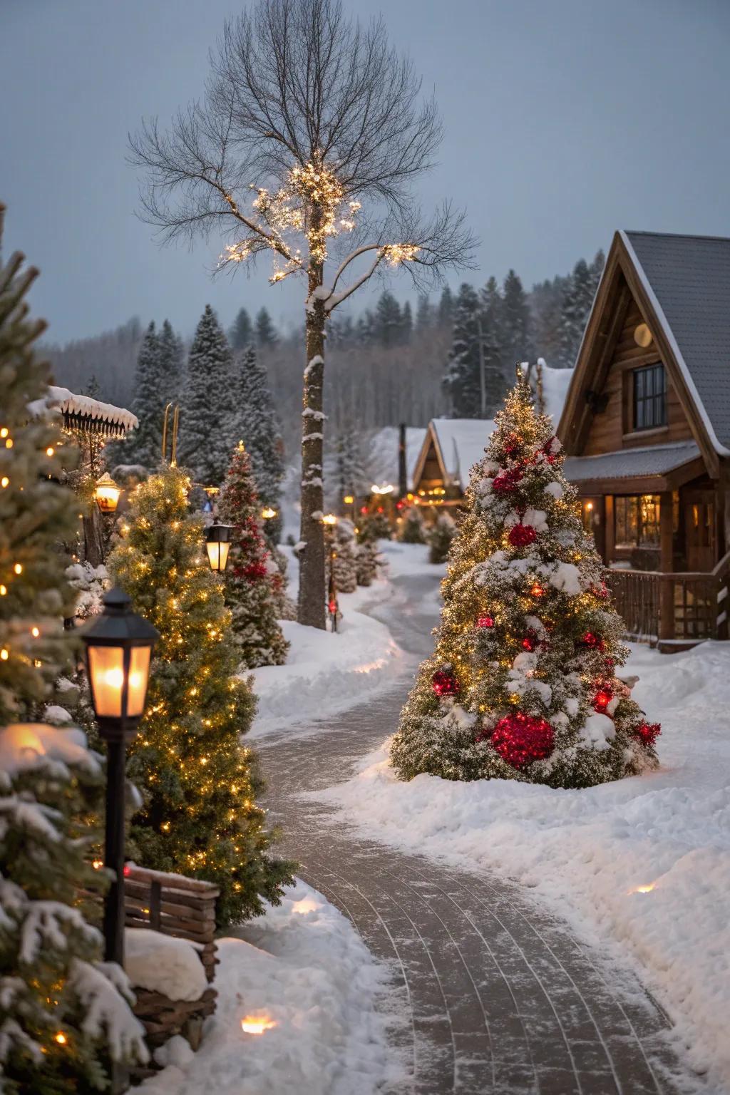 Festive arbor additions deepen the aesthetic and color of the village.