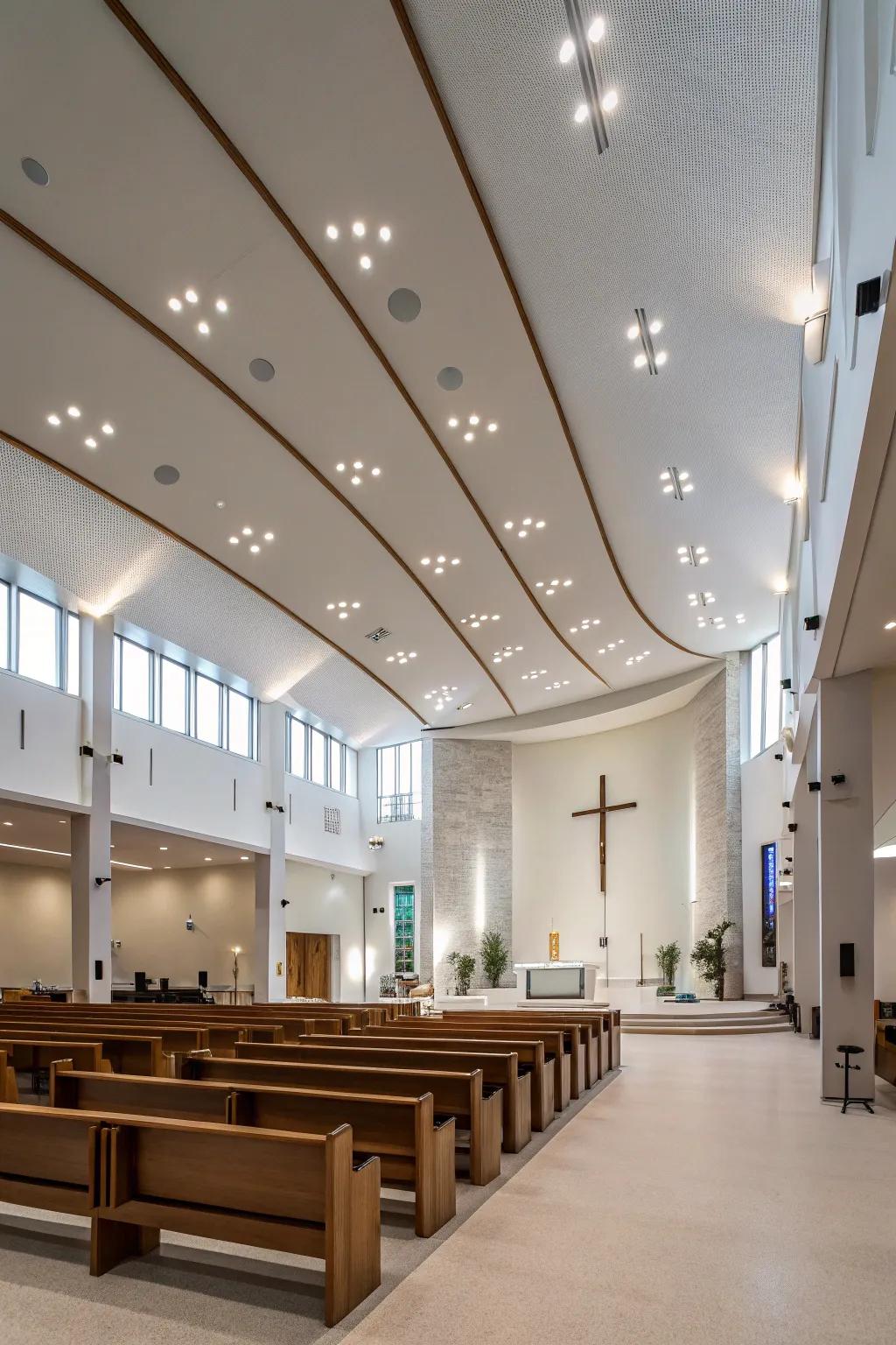 Streamlined inset illumination for a modern sanctuary appearance.
