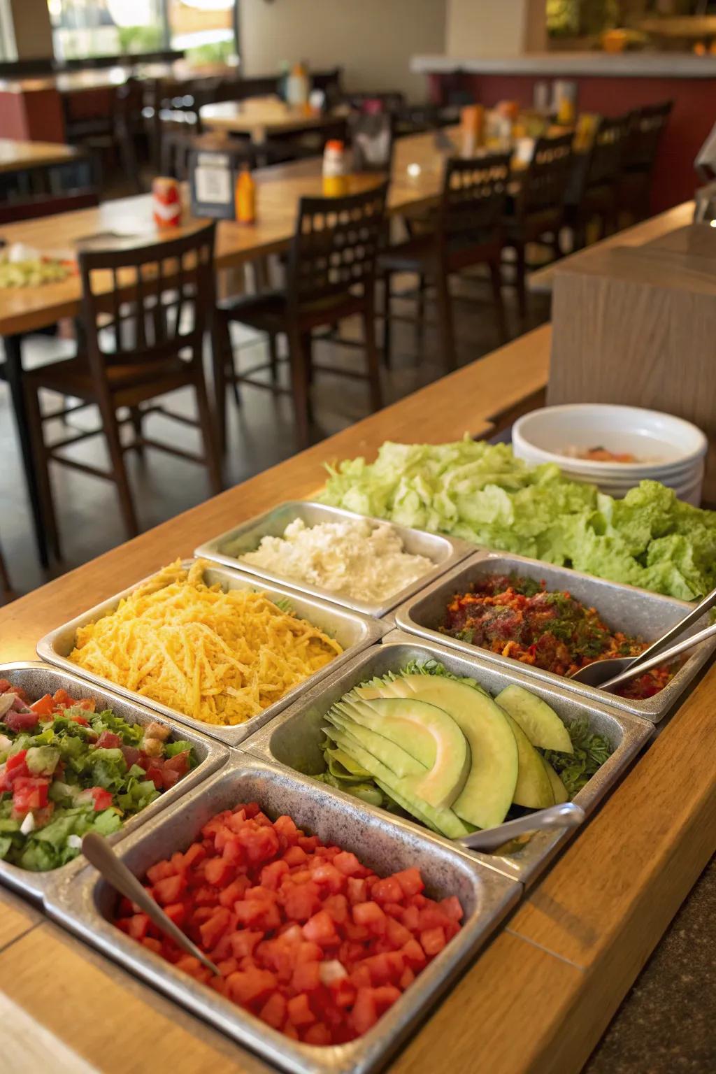 A customizable taco station is excellent for a Cinco de Mayo celebration.