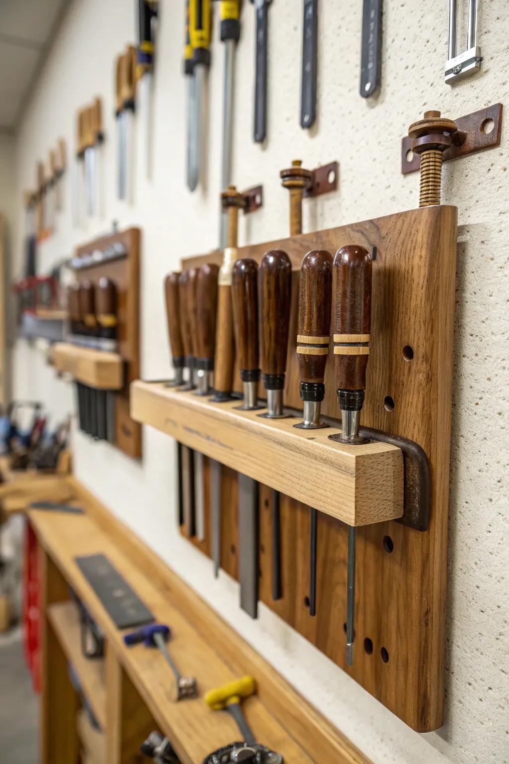 Personalized timber keepers offer a custom storage solution for clamps.