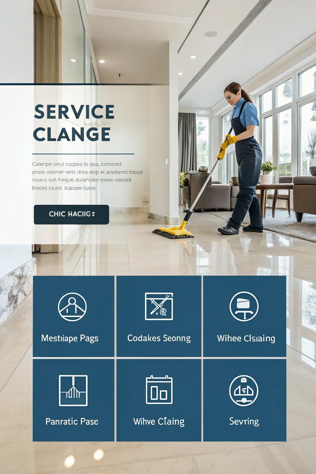 Service page with icons pointing out cleaning options.