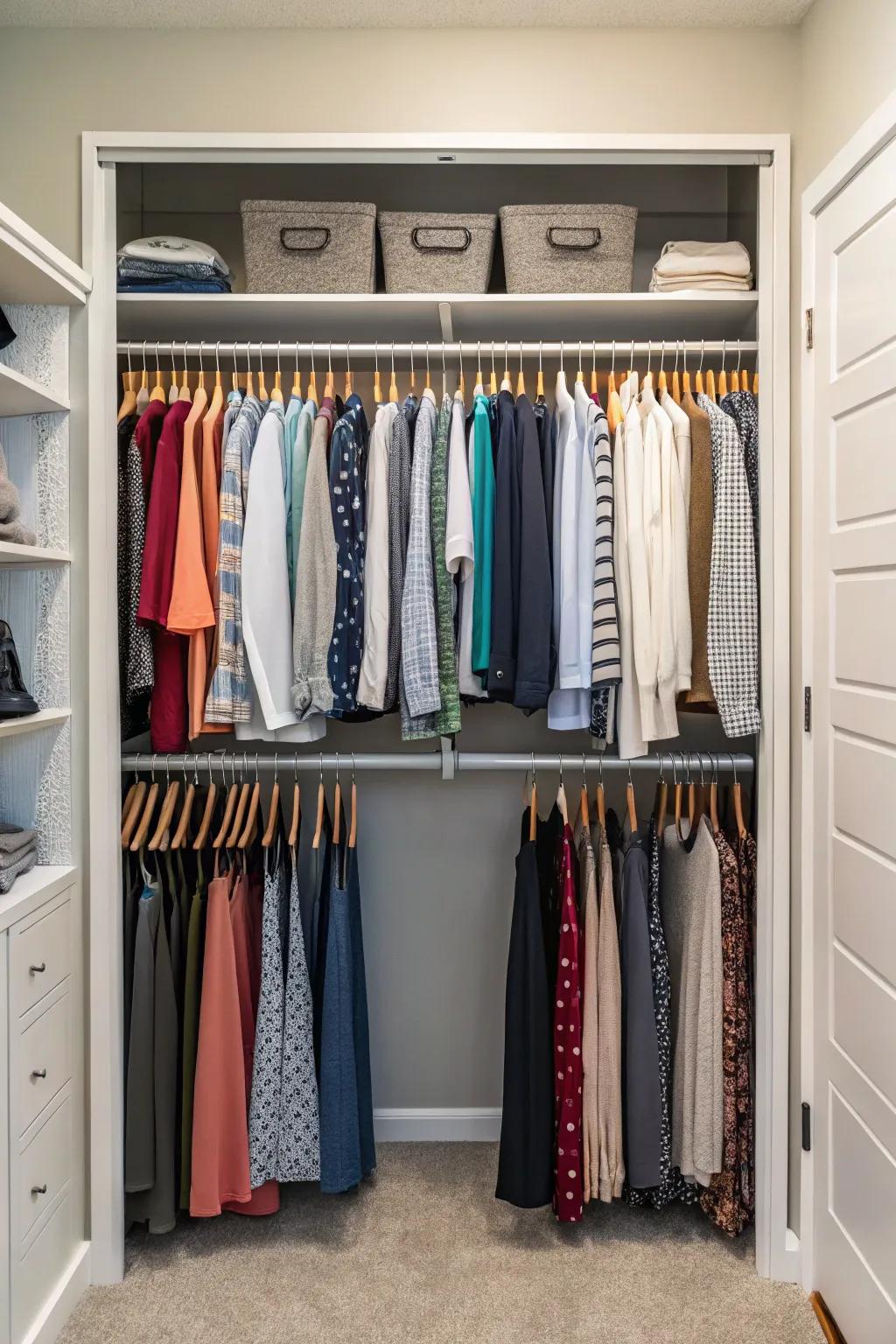 Hanging rods ensure your wardrobe stays organized and reachable.