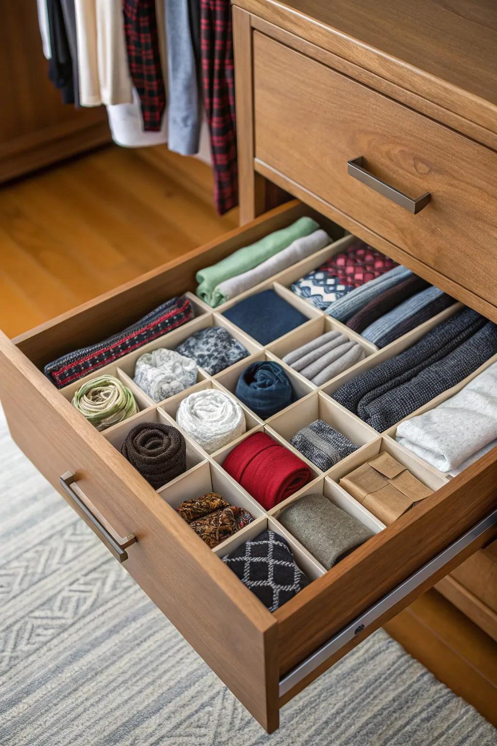 Drawer dividers ensure small items are neat and readily accessible.