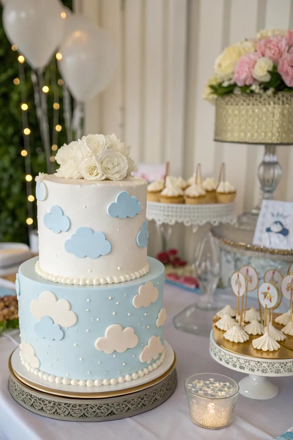 A sky-inspired confection acts as a scrumptious centerpiece, delivering sweetness to the event.