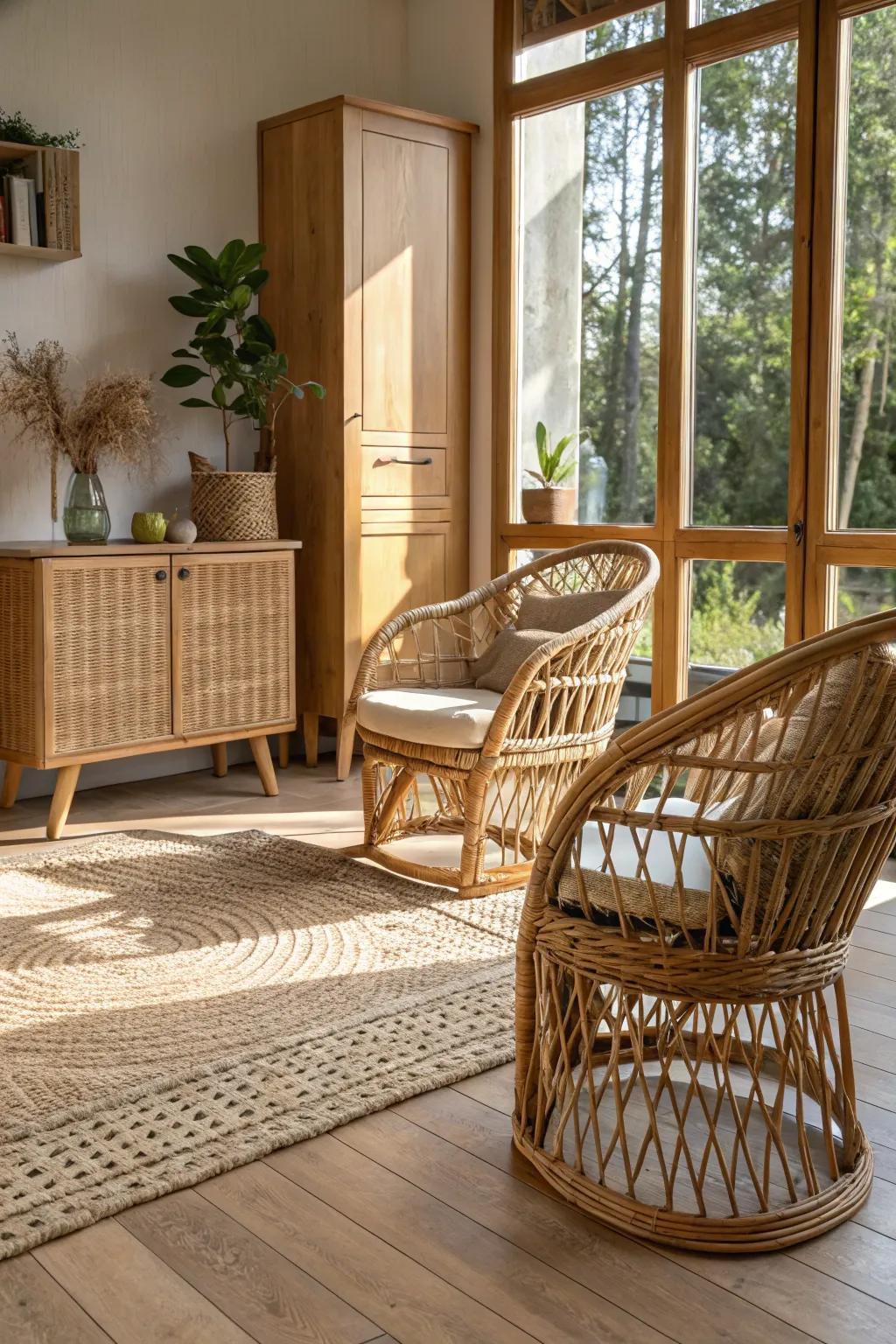 Natural materials seamlessly blend elegance with coastal vibes.