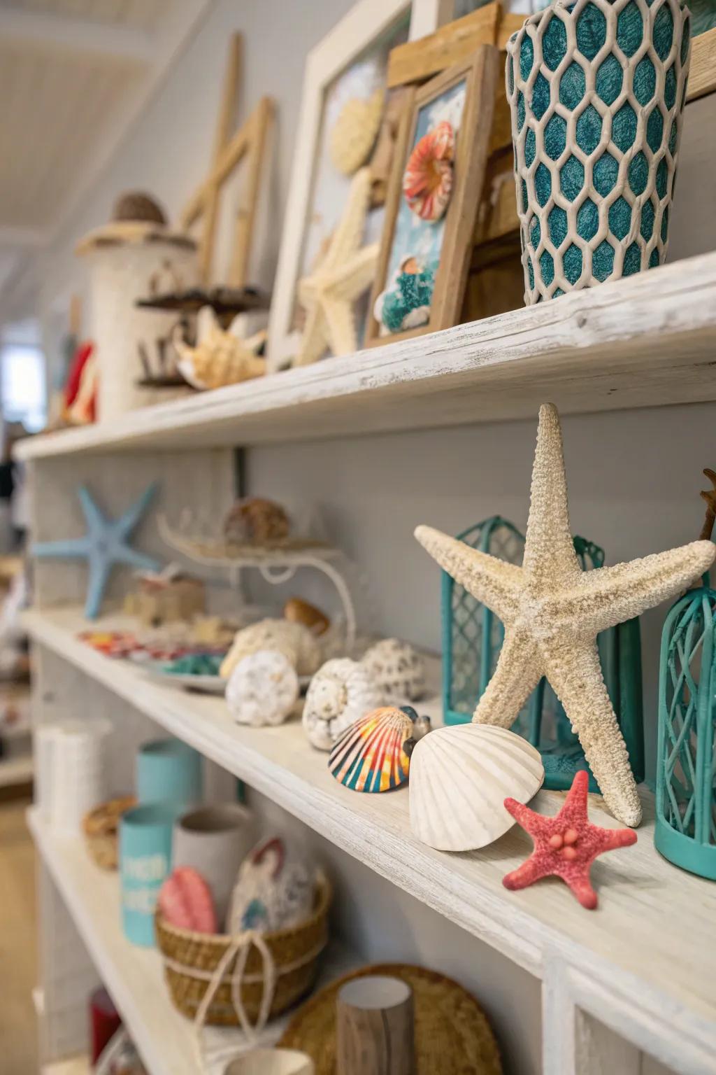 A ledge filled with nautical treasures and coastal touches.
