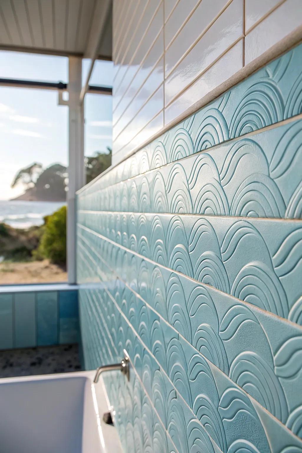 Introduce the coast's texture indoors through wave-inspired tiles.