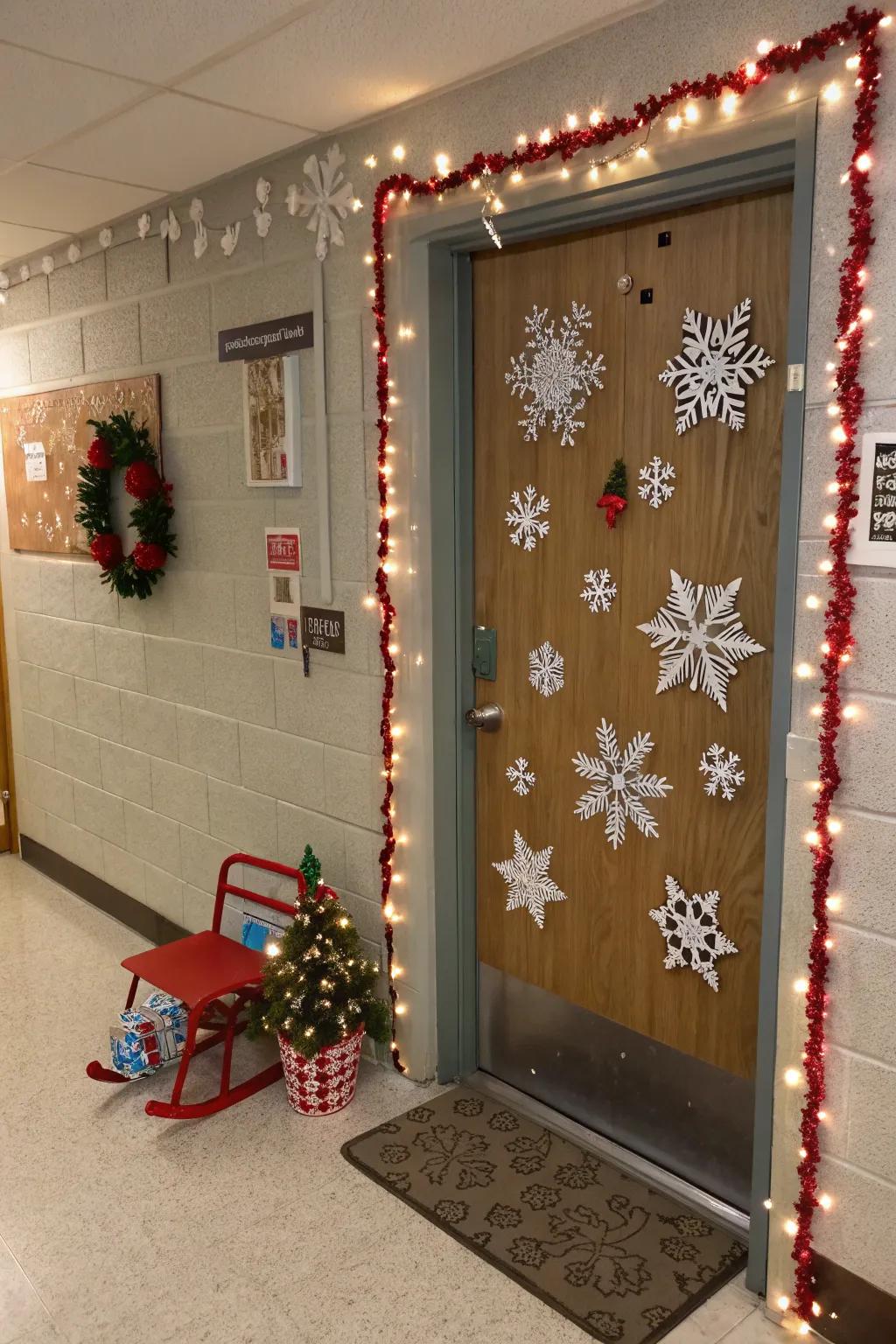 Spread holiday happiness with a festive door design.
